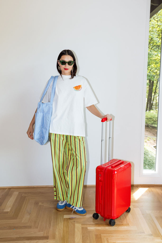 Ritik Trousers (Tropical Business Stripe) by Damson Madder