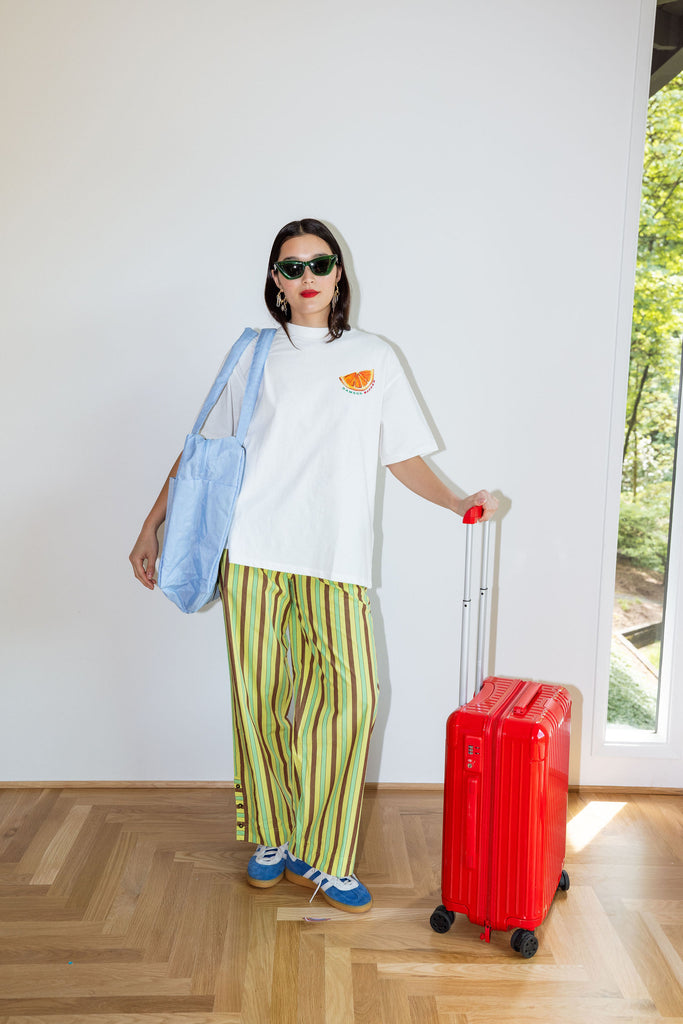 Ritik Trousers (Tropical Business Stripe) by Damson Madder
