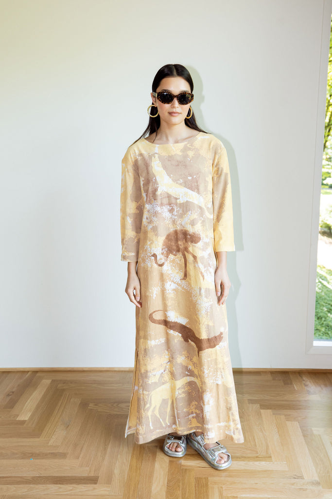 Yo Vintage: Animal Print Long Cotton Dress (M-L) by Yo Vintage!