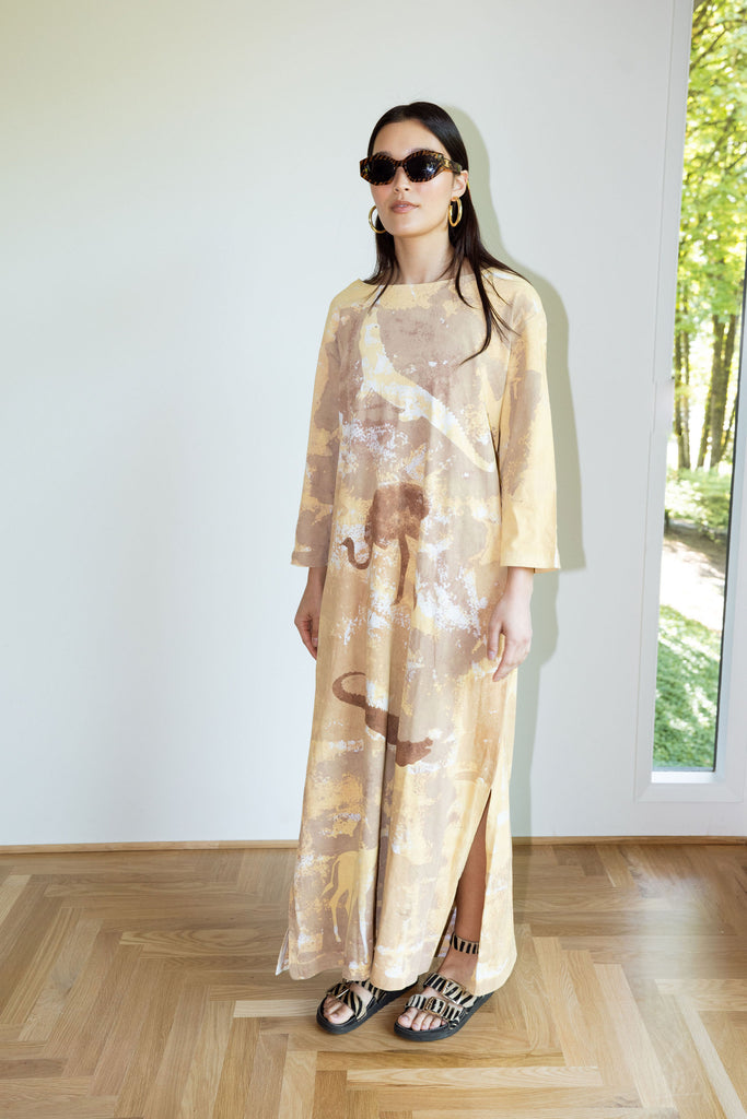 Yo Vintage: Animal Print Long Cotton Dress (M-L) by Yo Vintage!