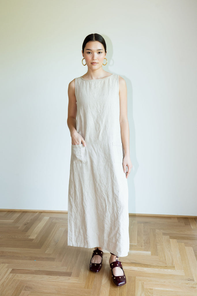 Yo Vintage: Linen Tan Dress (M) by Yo Vintage!
