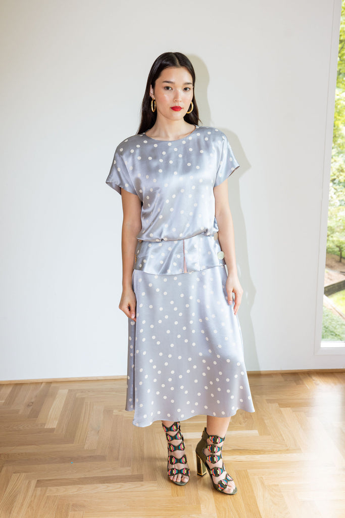 Yo Vintage: Blue Silk Polka Dot Dress (M) by Yo Vintage!