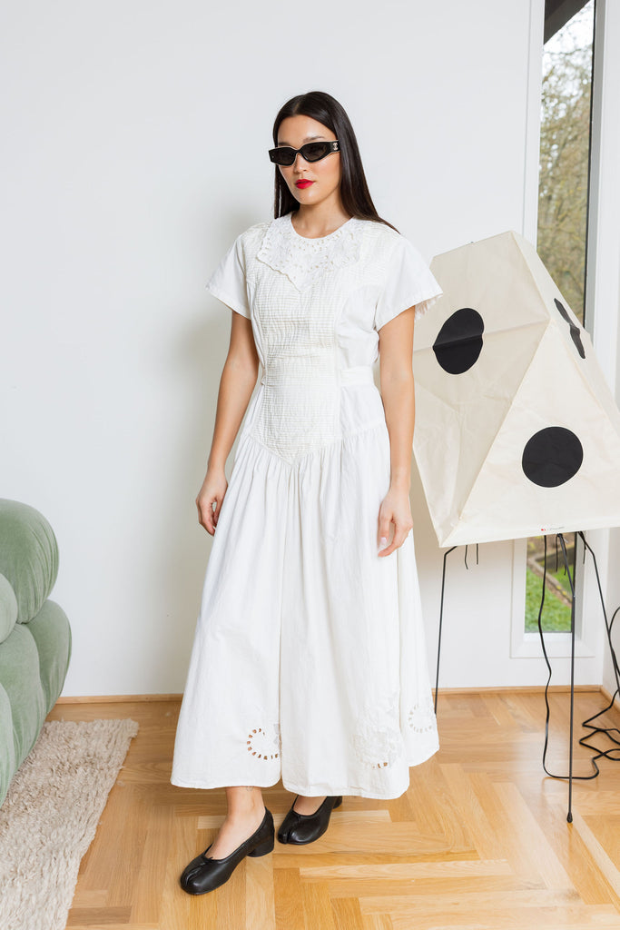 Yo Vintage: Beautiful White Cotton Bib Lace Dress (M) – The Yo Store