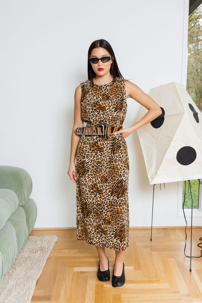 fitted lace wedding dress Yo Vintage: Leopard Sleeveless Dress (M) – The Yo Store