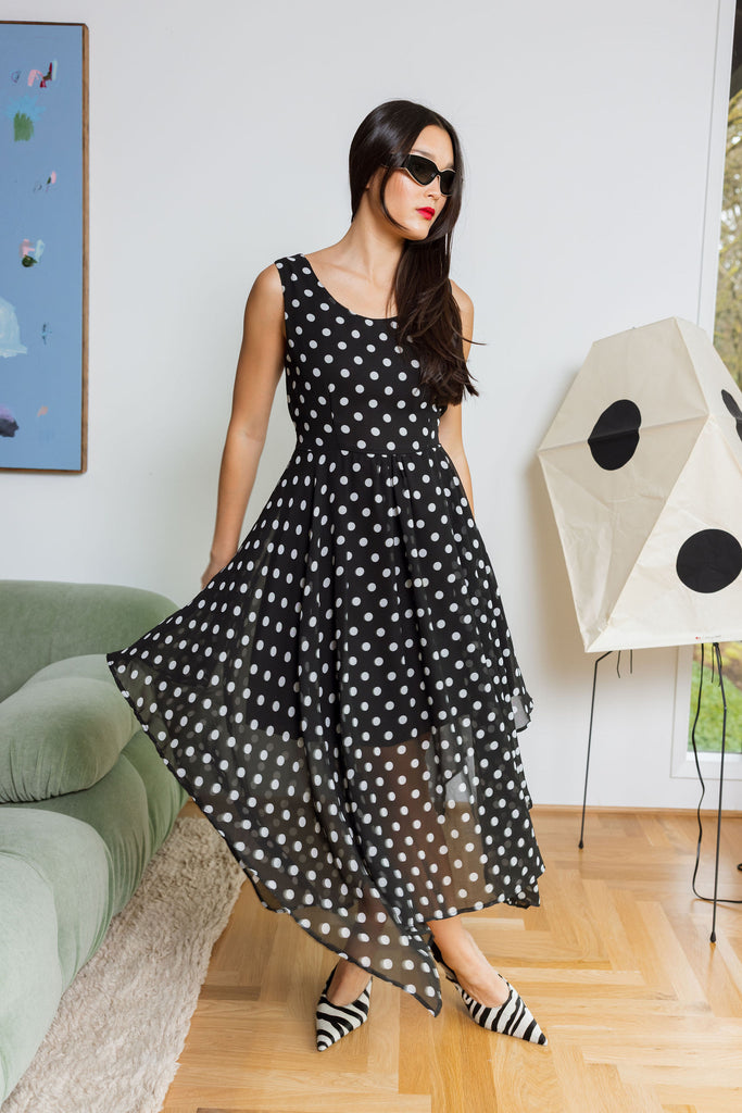 Yo Vintage: Polka Dot Asymmetrical Hemline Dress (S-M) – The Yo Store