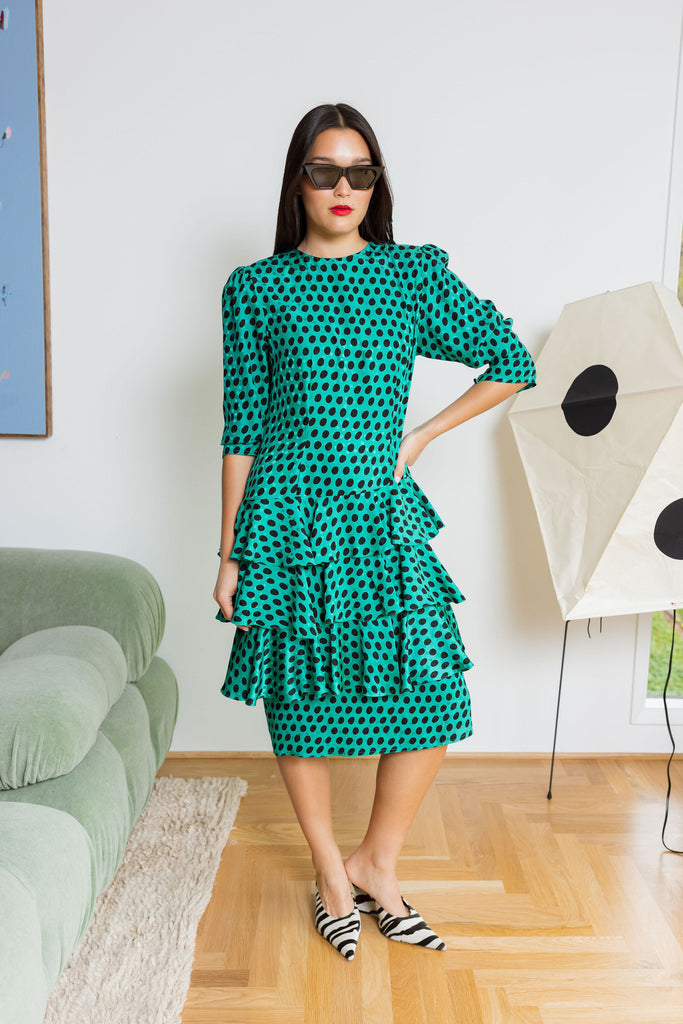 Yo Vintage: Polka Dot Green Silk Dress (M-L) Yo Vintage: Polka Dot Green Silk Dress (M-L)