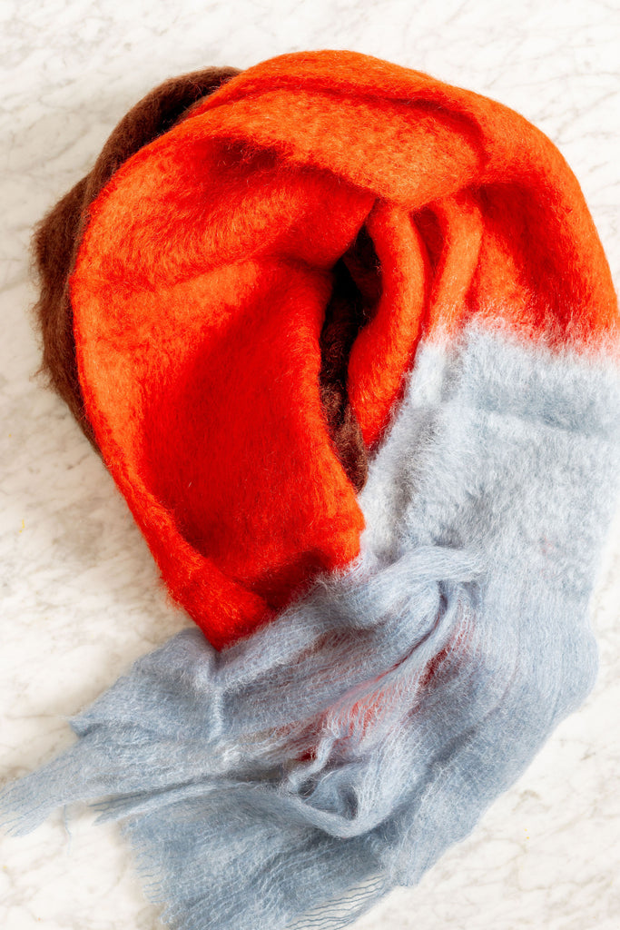 Color Block Scarf (Blue/Red/Brown) by Mantas Ezcaray