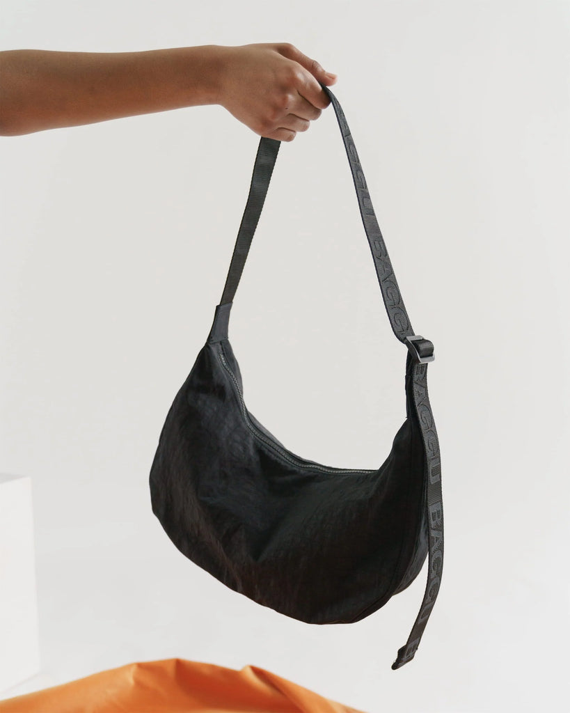 Medium Nylon Crescent Bag (Black) by Baggu