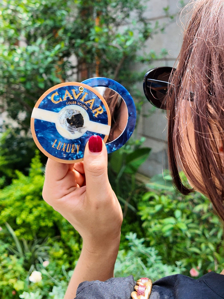 Hand-painted Caviar Compact Mirror by Solar Eclipse