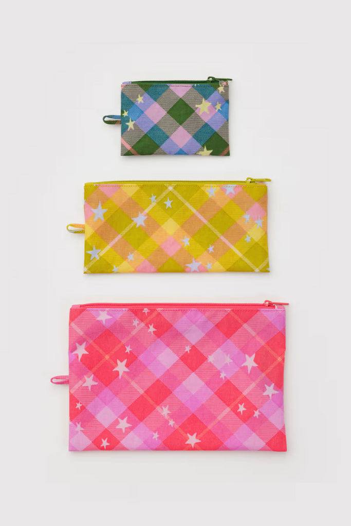 Flat Pouch Set (Star Plaid) by Baggu