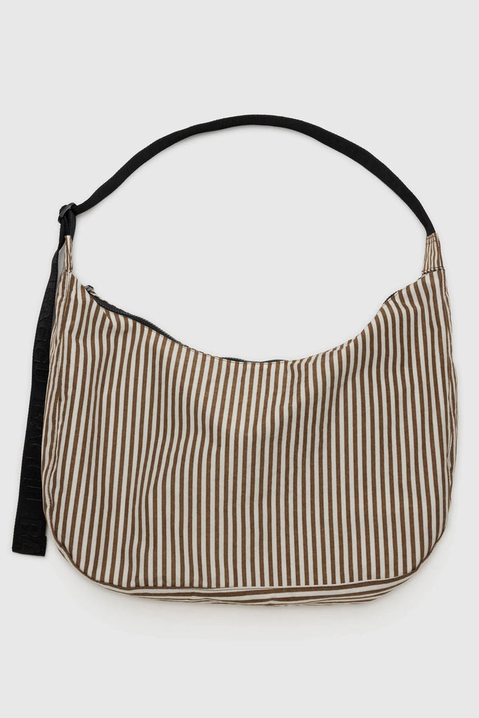 Large Nylon Crescent Bag (Brown Stripe) by Baggu