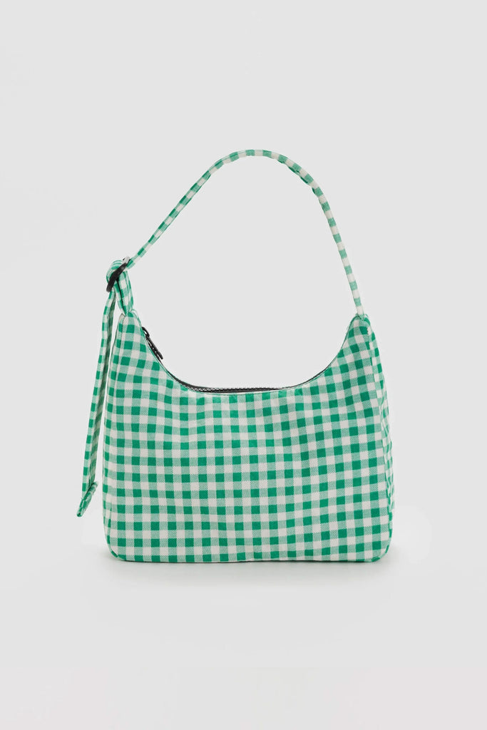 Mini Nylon Shoulder Bag (Green Gingham) by Baggu