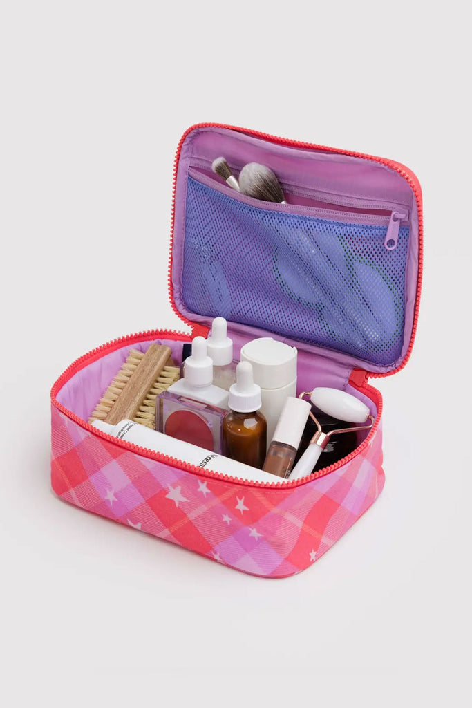 Small Cosmetic Case (Pink Star Plaid) by Baggu