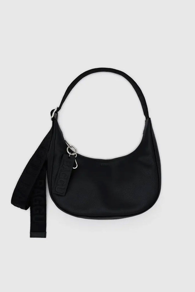 Small Recycled Leather Crescent Bag (Black) by Baggu