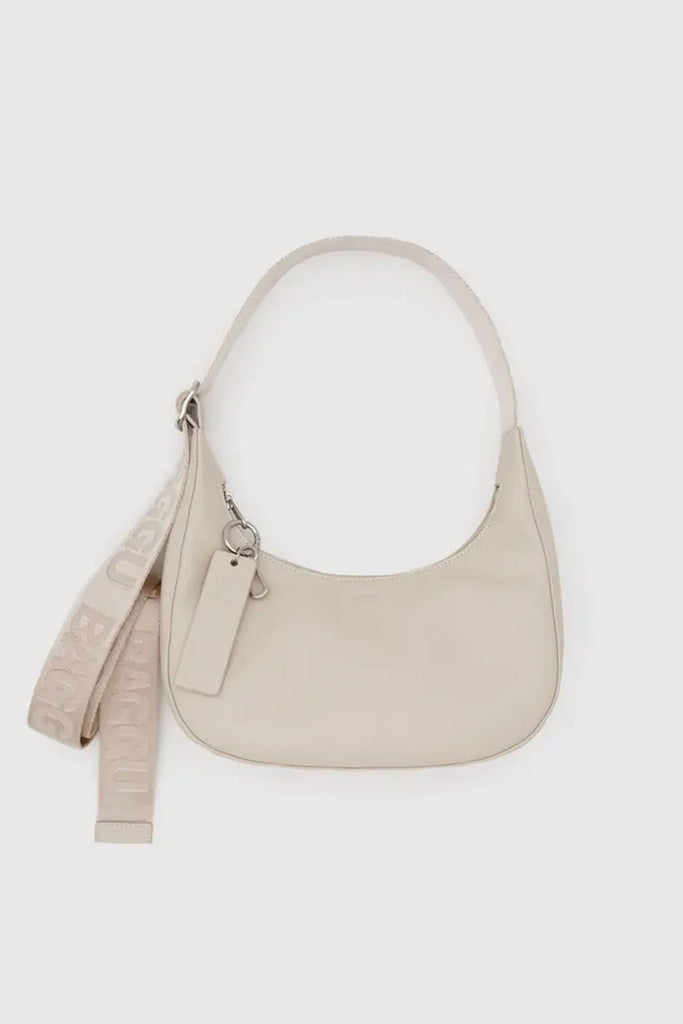 Small Recycled Leather Crescent Bag (Stone) by Baggu