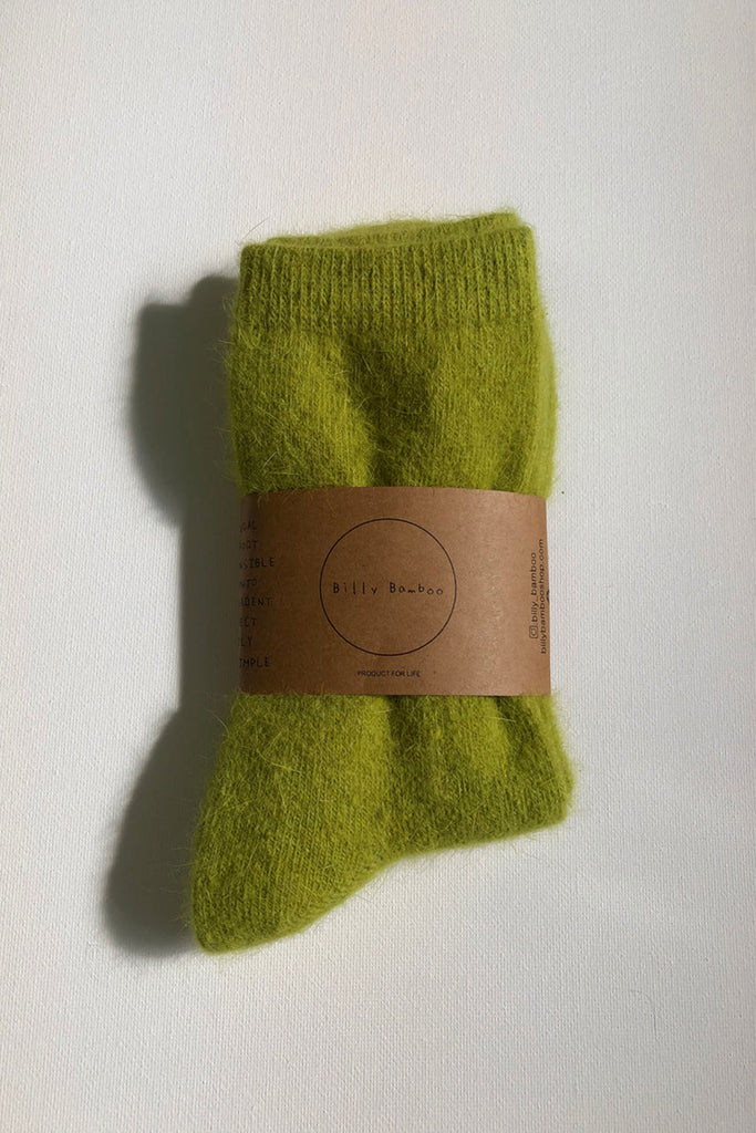 Fluffy Angora Socks (Olivine) by Billy Bamboo