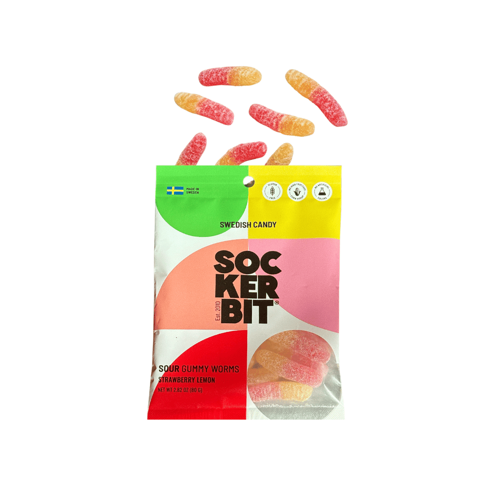 Sour Gummy Worms Swedish Candy Bag by Sockerbit