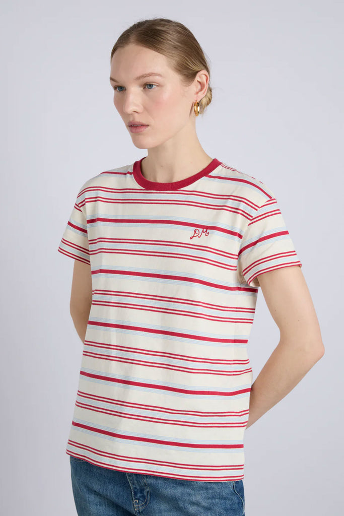 Ariel Shrunken Pointelle Tee (Butter Stripe) by Damson Madder
