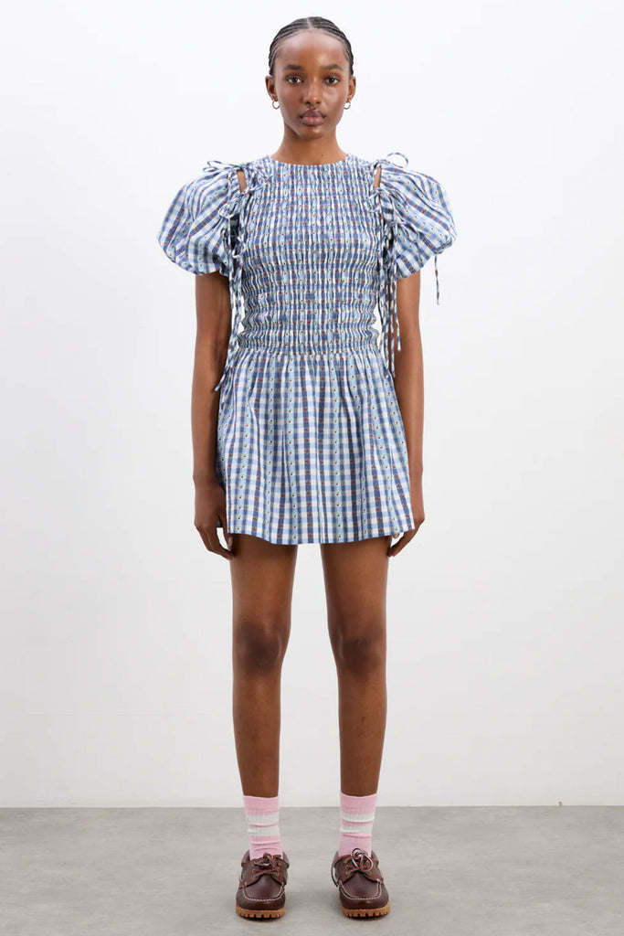 Becca Bubble Mini Dress (Margot Gingham) by Damson Madder