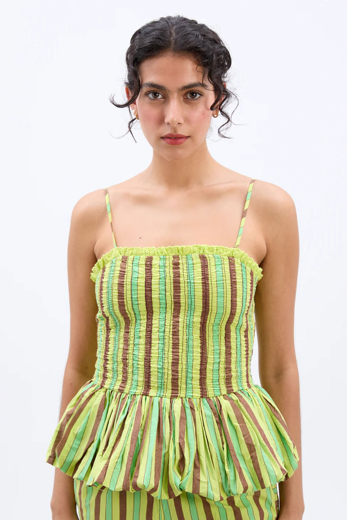 Bethan Bubble Cami (Tropical Business Stripe) by Damson Madder