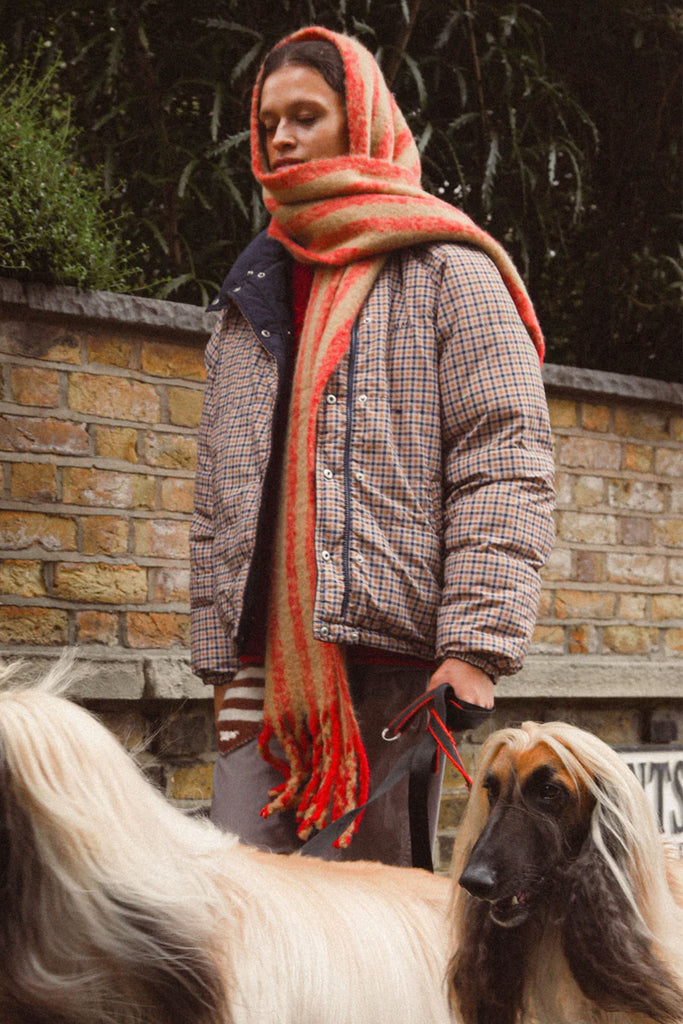Brushed Oversized Scarf (Red/Tan Stripe) by Damson Madder