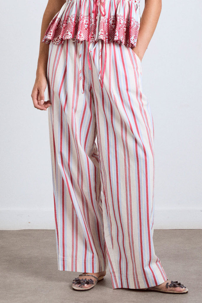 Georgia Trousers (Butter Cherry Stripe) by Damson Madder