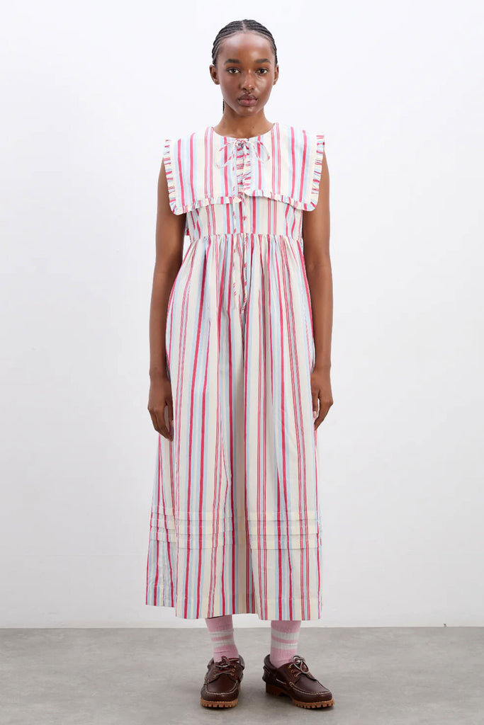 Josephine Midi Dress (Butter Cherry Stripe) by Damson Madder