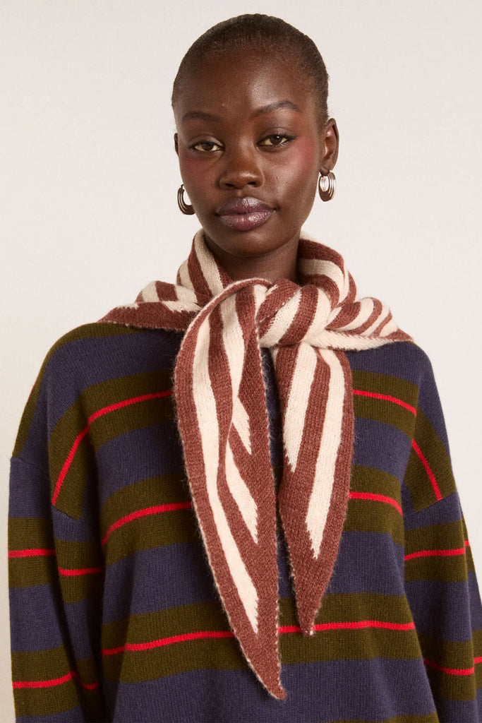 Knitted Stripe Triangle Scarf (Choc/Ecru) by Damson Madder