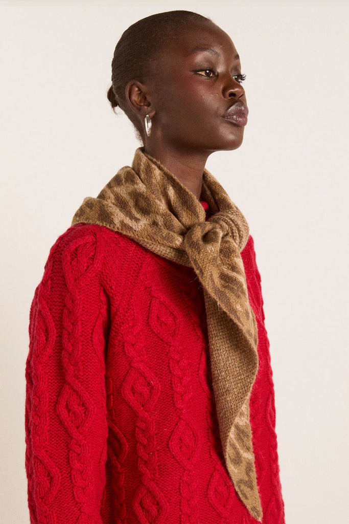 Knitted Triangle Scarf (Leopard) by Damson Madder