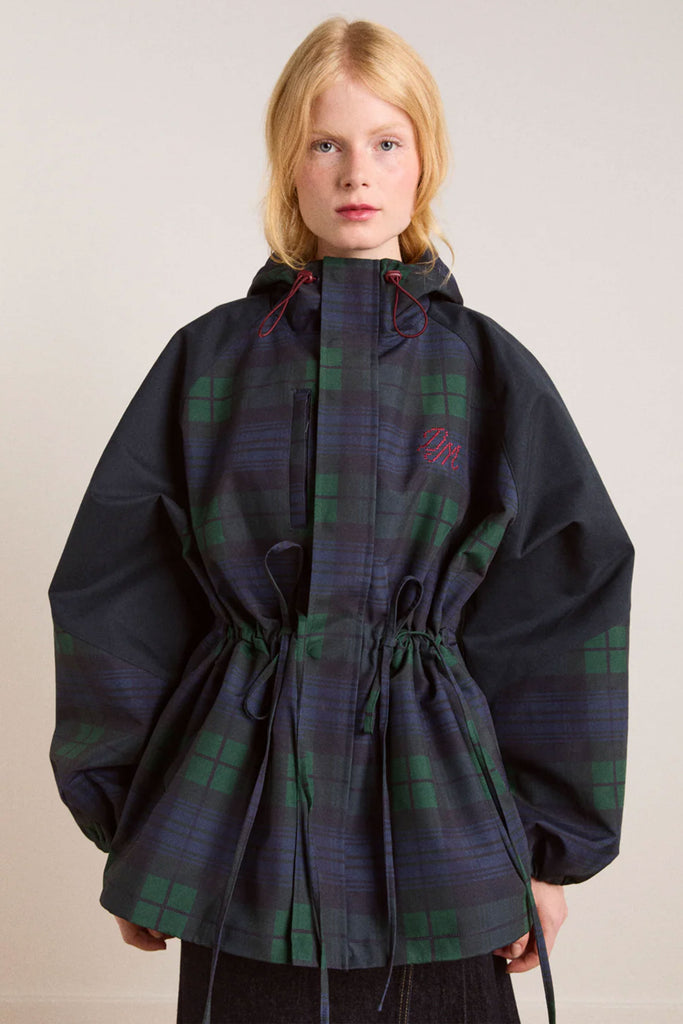 Liu Shower Resistant Raincoat (Navy Check) by Damson Madder