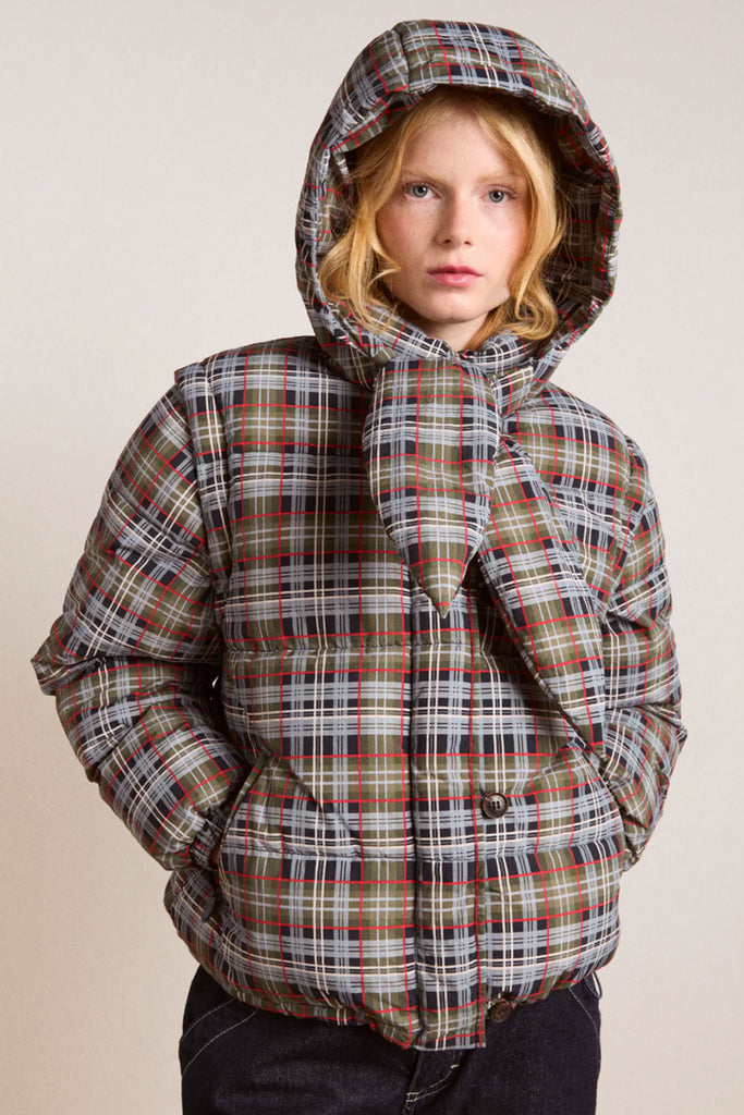 Pearl Hooded Puffer (Multi Check) by Damson Madder