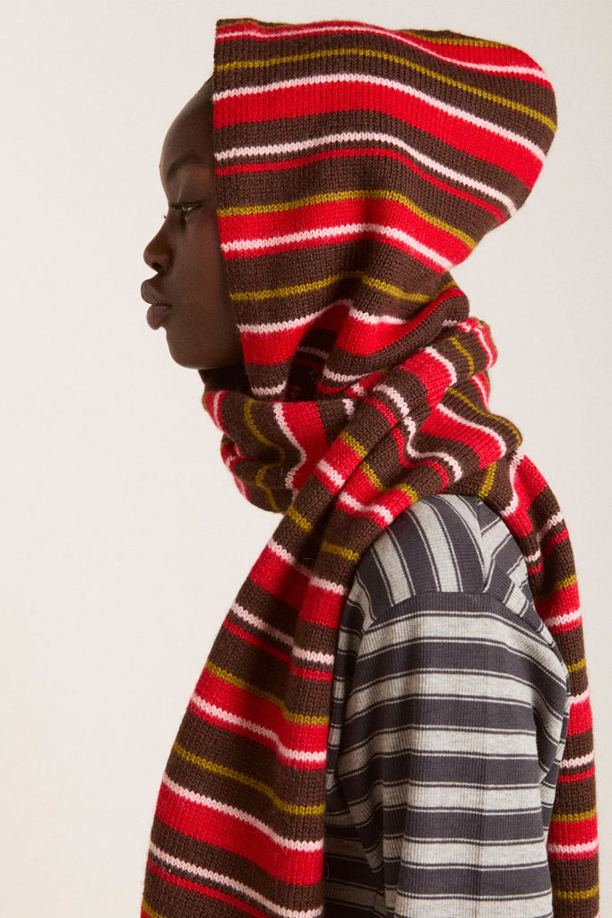Stripe Hooded Scarf (Choc Multi Stripe) by Damson Madder
