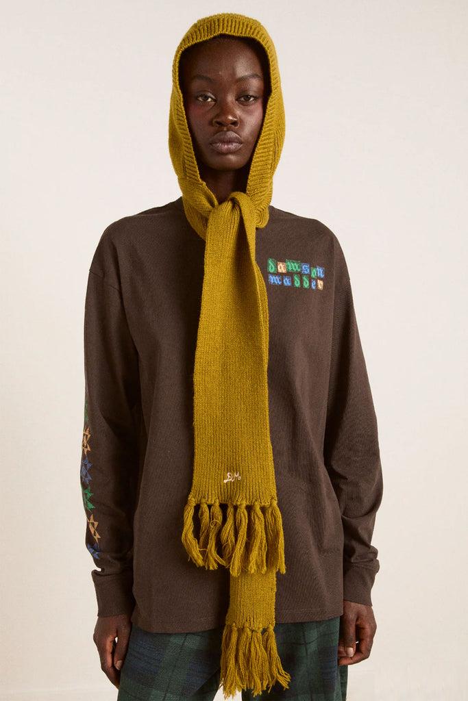 Tassel Hooded Scarf (Olive) by Damson Madder