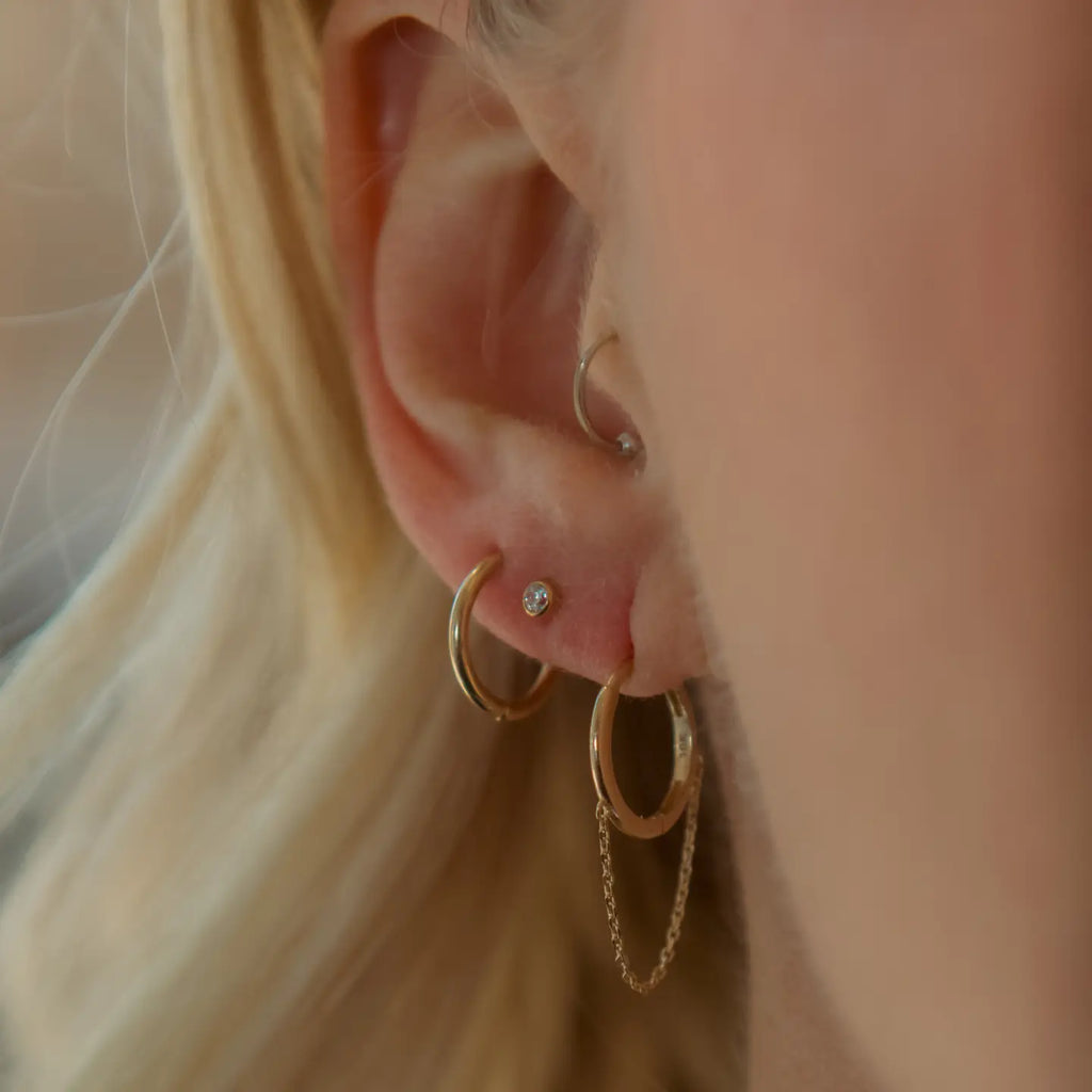 Solid Gold Dangle Chain Huggie (Single) by Ofina Jewelry