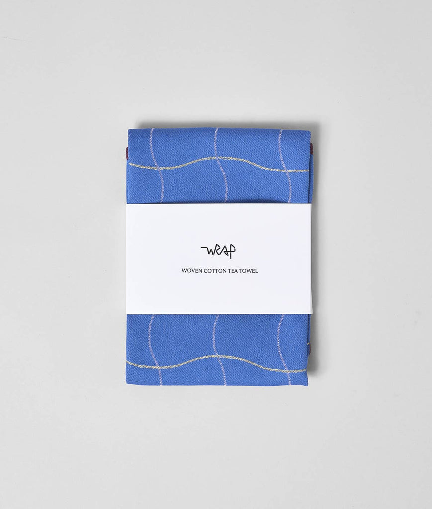 Wave Grid Woven Cotton Tea Towel (Blue) by Wrap