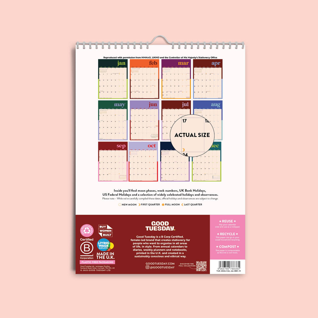 2026 A4 Bold Block Calendar by Good Tuesday