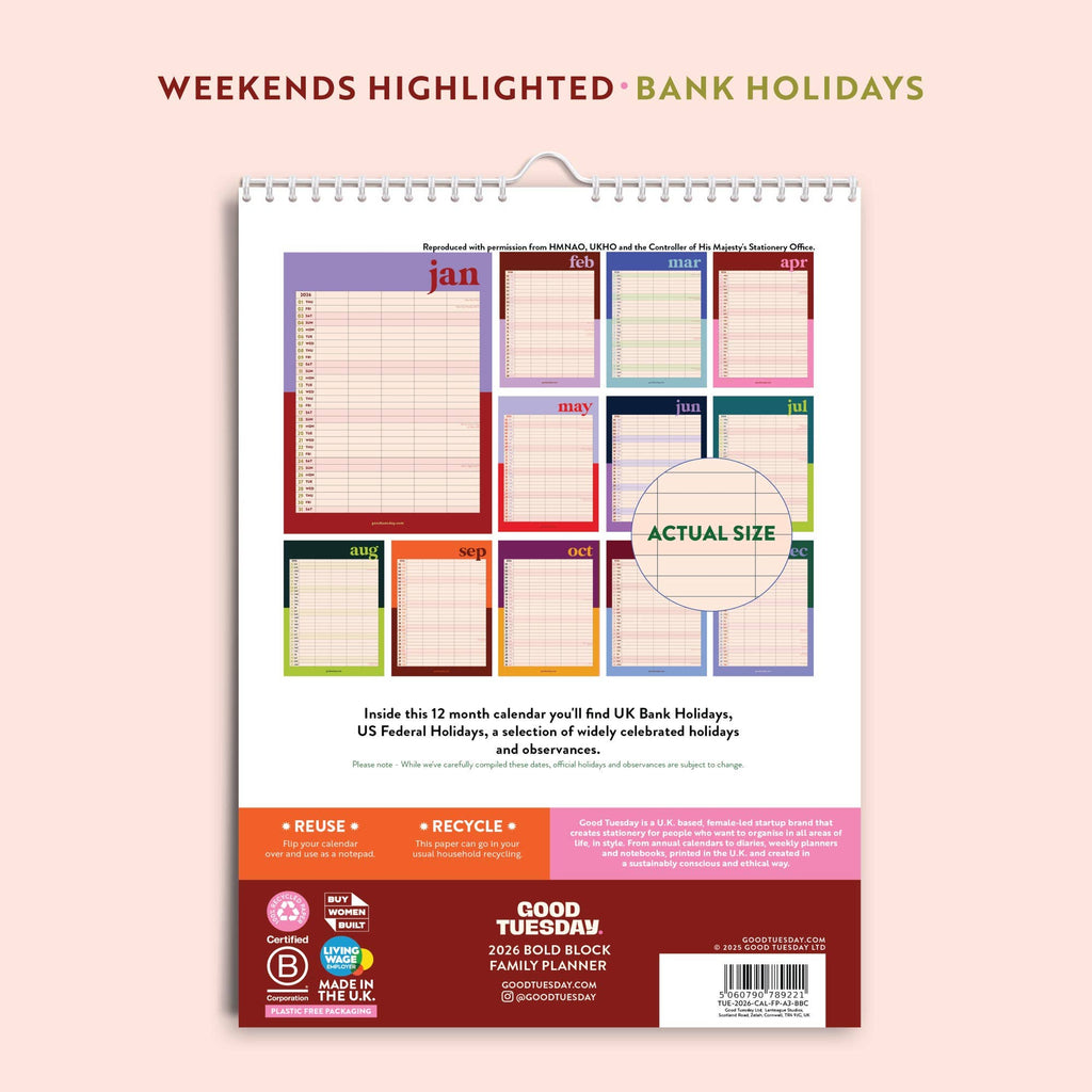2026 A3 Family Planner Calendar by Good Tuesday