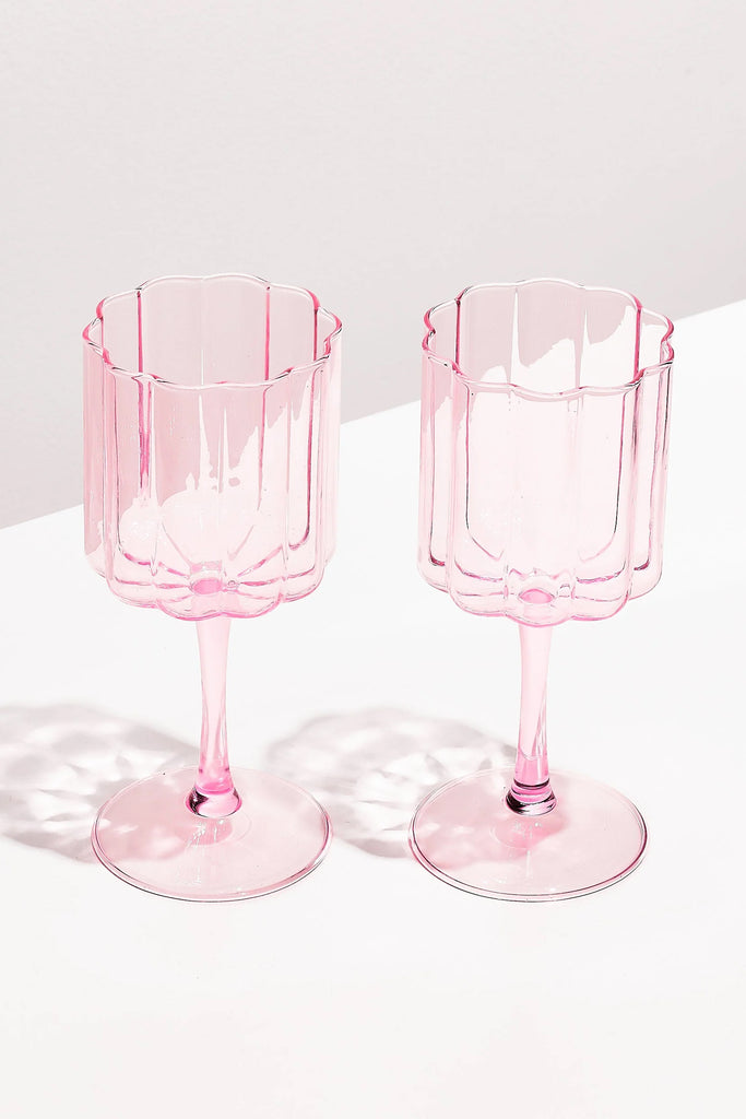 Wave Wine Glass Set (Pink) by Yo Home