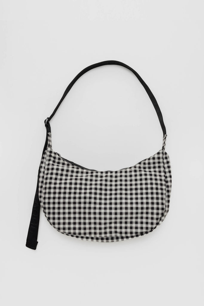 Medium Nylon Crescent Bag (Black+White Gingham) by Baggu