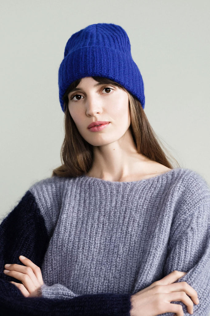 Cashmere Ribbed Beanie (Cobalt) by Hansel from Basel