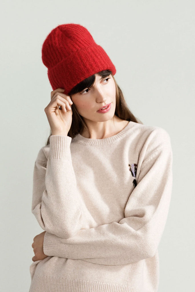 Cashmere Ribbed Beanie (Red) by Hansel from Basel