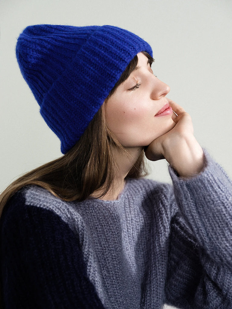 Cashmere Ribbed Beanie (Cobalt) by Hansel from Basel