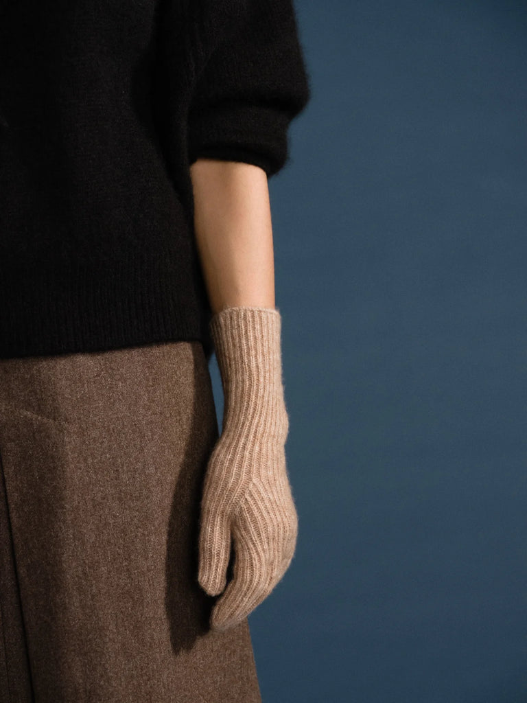 Cashmere Ribbed Gloves (Fawn) by Hansel from Basel