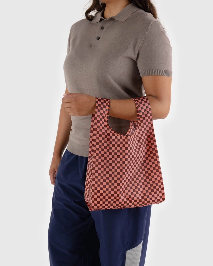 Baby Reusable Tote (Pink Brown Check) by Baggu