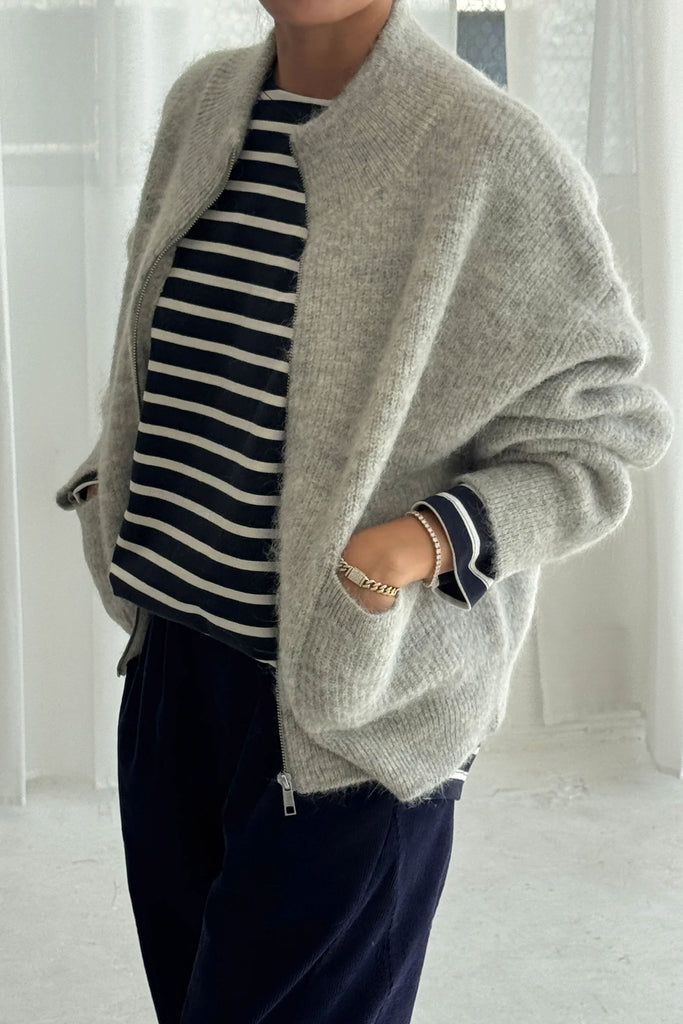 Alpaca Zip Front Jacket (Light Grey) by Le Bon Shoppe
