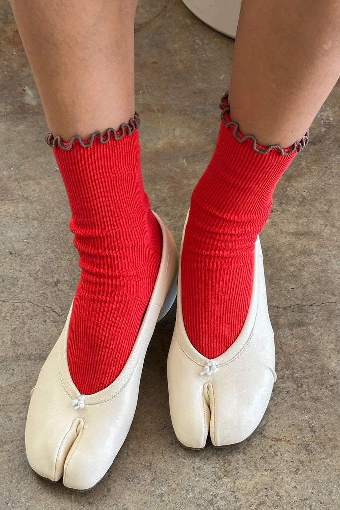 Ruffled Modal Socks (Paprika) by Le Bon Shoppe