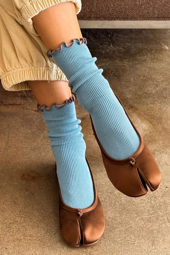 Ruffled Modal Socks (Powder Blue) by Le Bon Shoppe