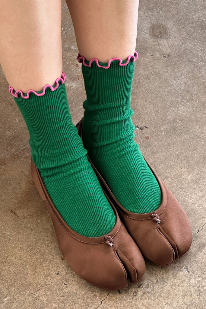 Ruffled Modal Socks (Spinach) by Le Bon Shoppe