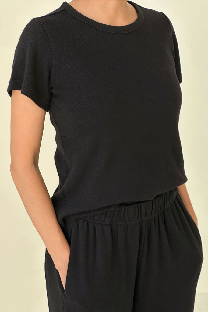 Pointelle Babe Tee (Black) by Le Bon Shoppe