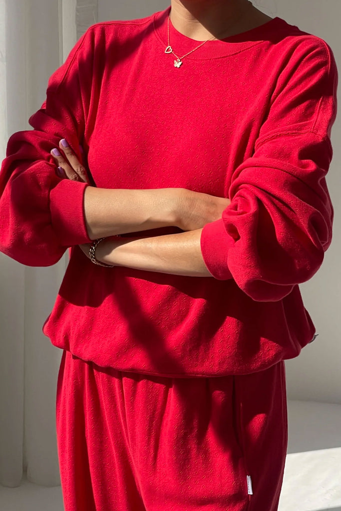 Pointelle Core Sweatshirt (Red Apple) by Le Bon Shoppe